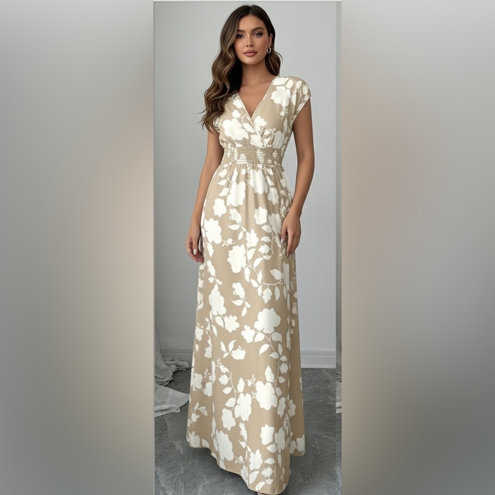 Boho Floral Print V-Neck Crossed Maxi Dress - Picture 1 of 9
